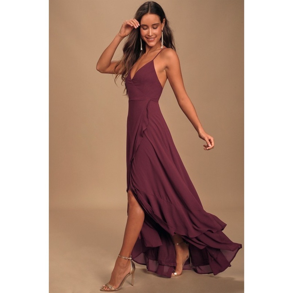 Lulus In Love Forever Plum Lace-up High-low Maxi Dress Purple